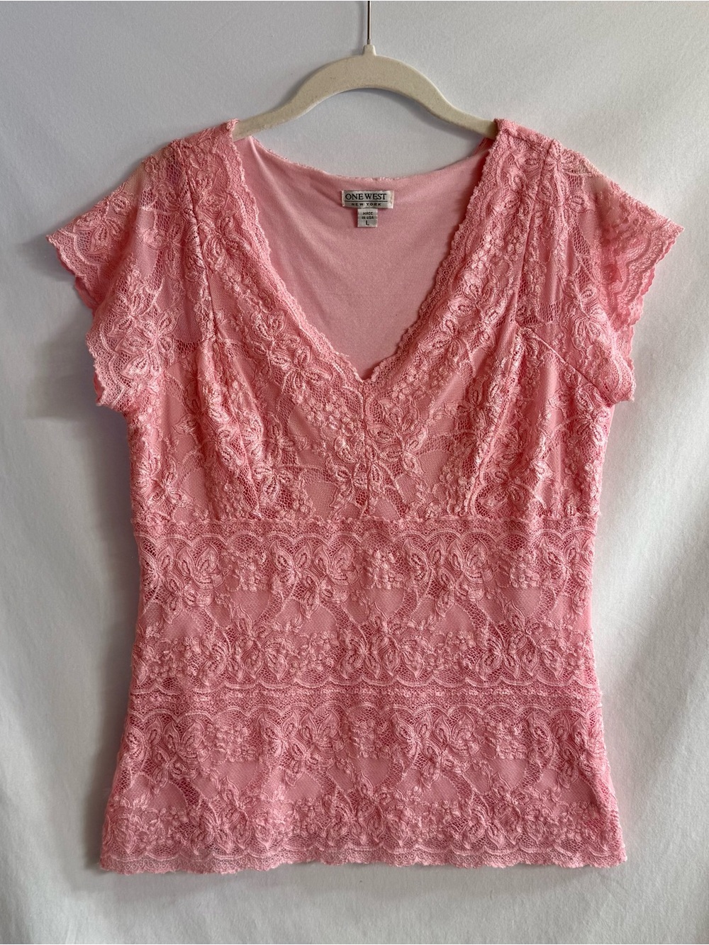 Y2K Pink Lace Short Sleeve Top